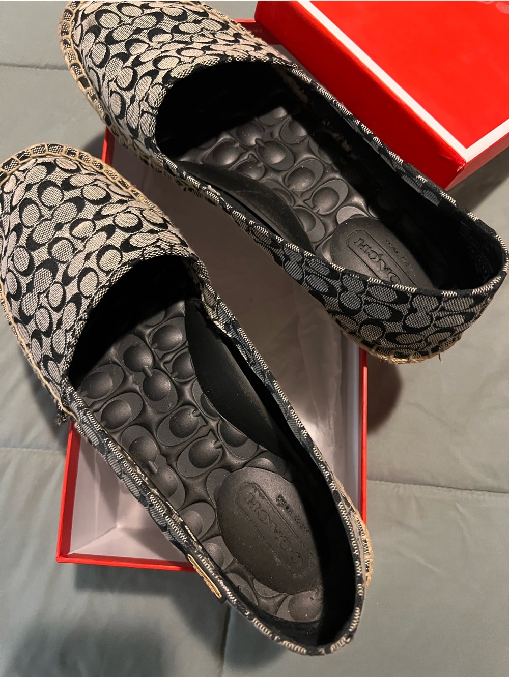Coach Black & Cream Signature Espadrille Flats